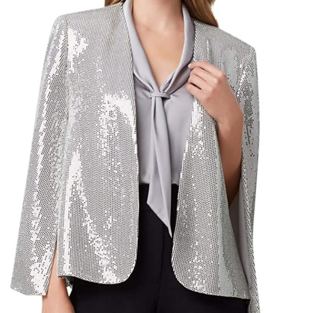 NWT! Tahari Ladies Silver Sequin Party Cape - Picture 11 of 11